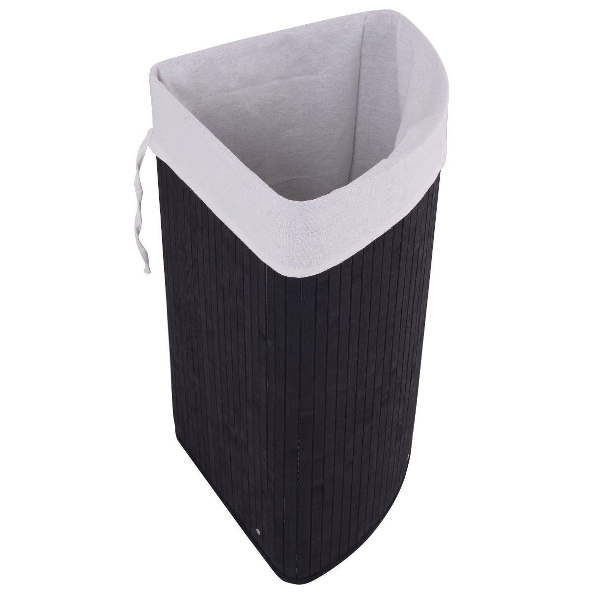 Corner Bamboo Hamper Laundry Basket with Lid and Removable Liner-Black view 8
