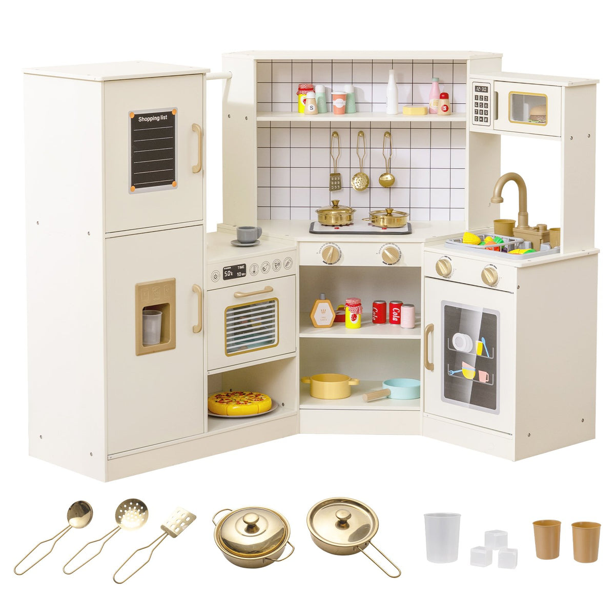 Corner Kids Play Kitchen with Stoves with Lights and Sounds-Beige view 3