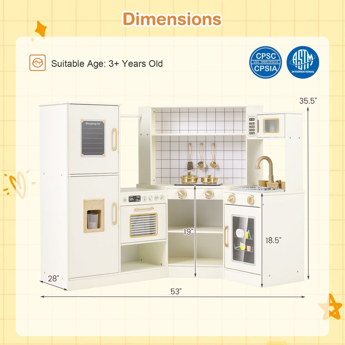 Corner Kids Play Kitchen with Stoves with Lights and Sounds-Beige view 4