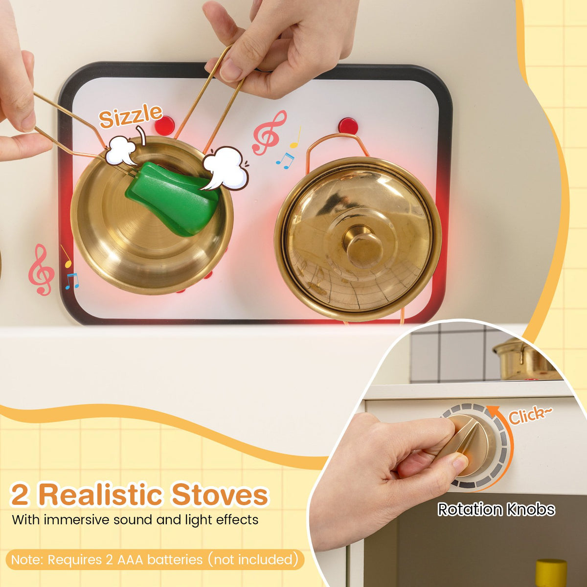 Corner Kids Play Kitchen with Stoves with Lights and Sounds-Beige view 6