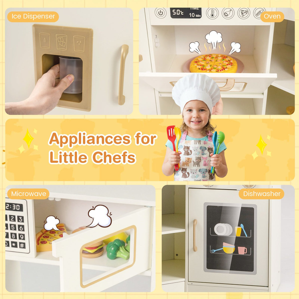 Corner Kids Play Kitchen with Stoves with Lights and Sounds-Beige view 8