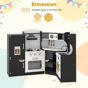 Corner Kids Play Kitchen with Washing Machine and Ice Maker Gift for Boys Girls-Black view 4