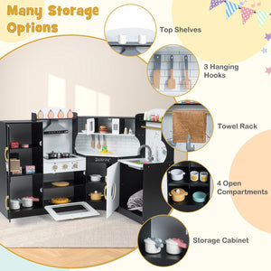Corner Kids Play Kitchen with Washing Machine and Ice Maker Gift for Boys Girls-Black view 6