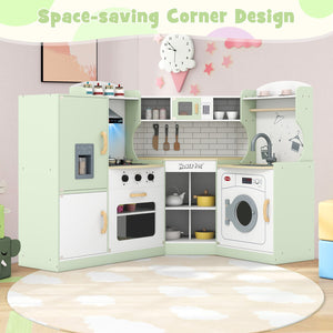 Corner Kids Play Kitchen with Washing Machine and Ice Maker Gift for Boys Girls-Green view 6