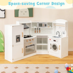 Corner Kids Play Kitchen with Washing Machine and Ice Maker Gift for Boys Girls-White view 3