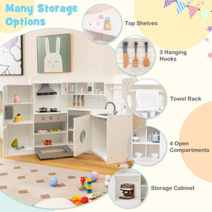 Corner Kids Play Kitchen with Washing Machine and Ice Maker Gift for Boys Girls-White view 7