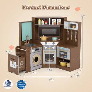 Corner Kitchen Toys with Lights and Sounds with Pull-out Trash Can and Stoves-Coffee view 4