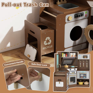 Corner Kitchen Toys with Lights and Sounds with Pull-out Trash Can and Stoves-Coffee view 6