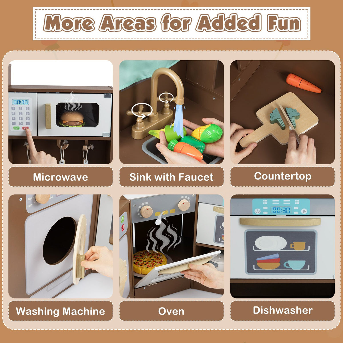 Corner Kitchen Toys with Lights and Sounds with Pull-out Trash Can and Stoves-Coffee view 7