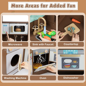 Corner Kitchen Toys with Lights and Sounds with Pull-out Trash Can and Stoves-Coffee view 7