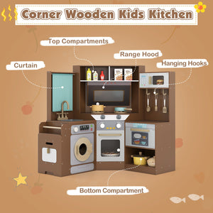 Corner Kitchen Toys with Lights and Sounds with Pull-out Trash Can and Stoves-Coffee view 8
