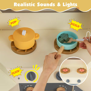 Corner Kitchen Toys with Lights and Sounds with Pull-out Trash Can and Stoves-Off White view 5