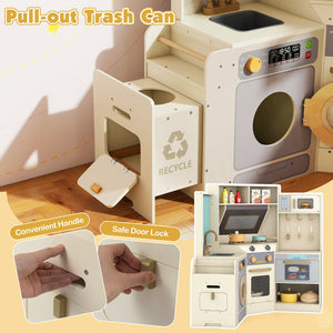 Corner Kitchen Toys with Lights and Sounds with Pull-out Trash Can and Stoves-Off White view 6