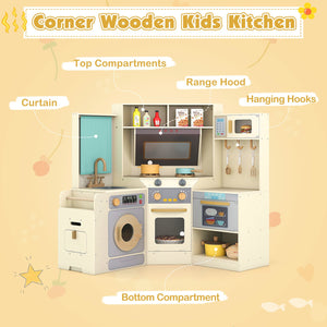 Corner Kitchen Toys with Lights and Sounds with Pull-out Trash Can and Stoves-Off White view 8