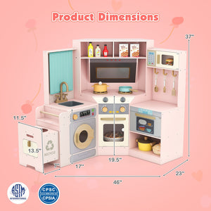 Corner Kitchen Toys with Lights and Sounds with Pull-out Trash Can and Stoves-Pink view 4
