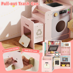 Corner Kitchen Toys with Lights and Sounds with Pull-out Trash Can and Stoves-Pink view 6