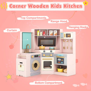 Corner Kitchen Toys with Lights and Sounds with Pull-out Trash Can and Stoves-Pink view 8