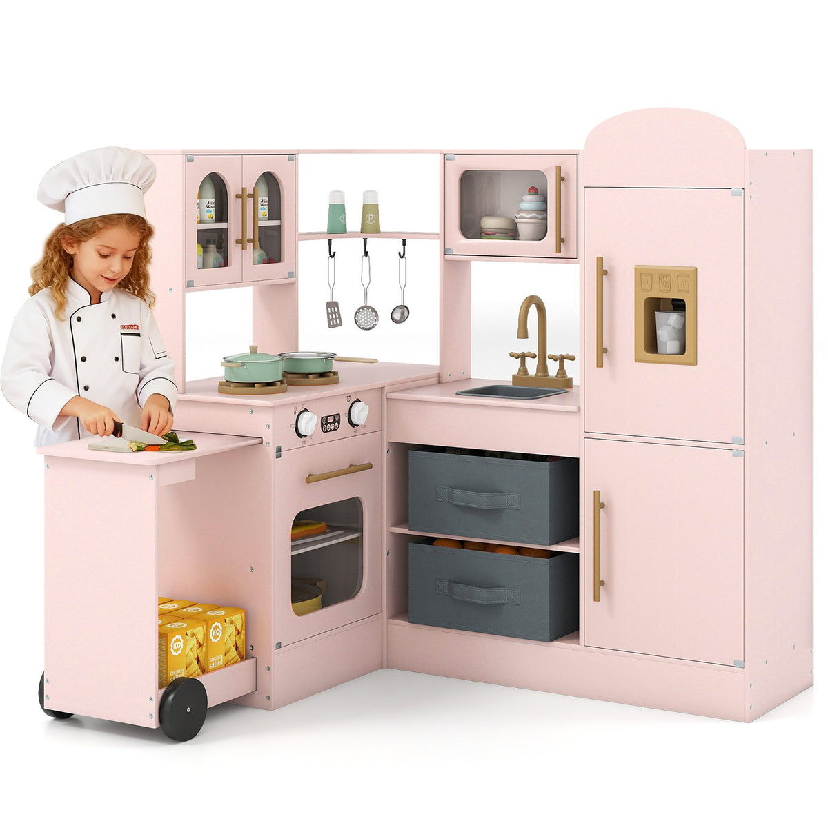 Corner Kitchen with Lights and Sounds for Kids Ages 3+-Pink