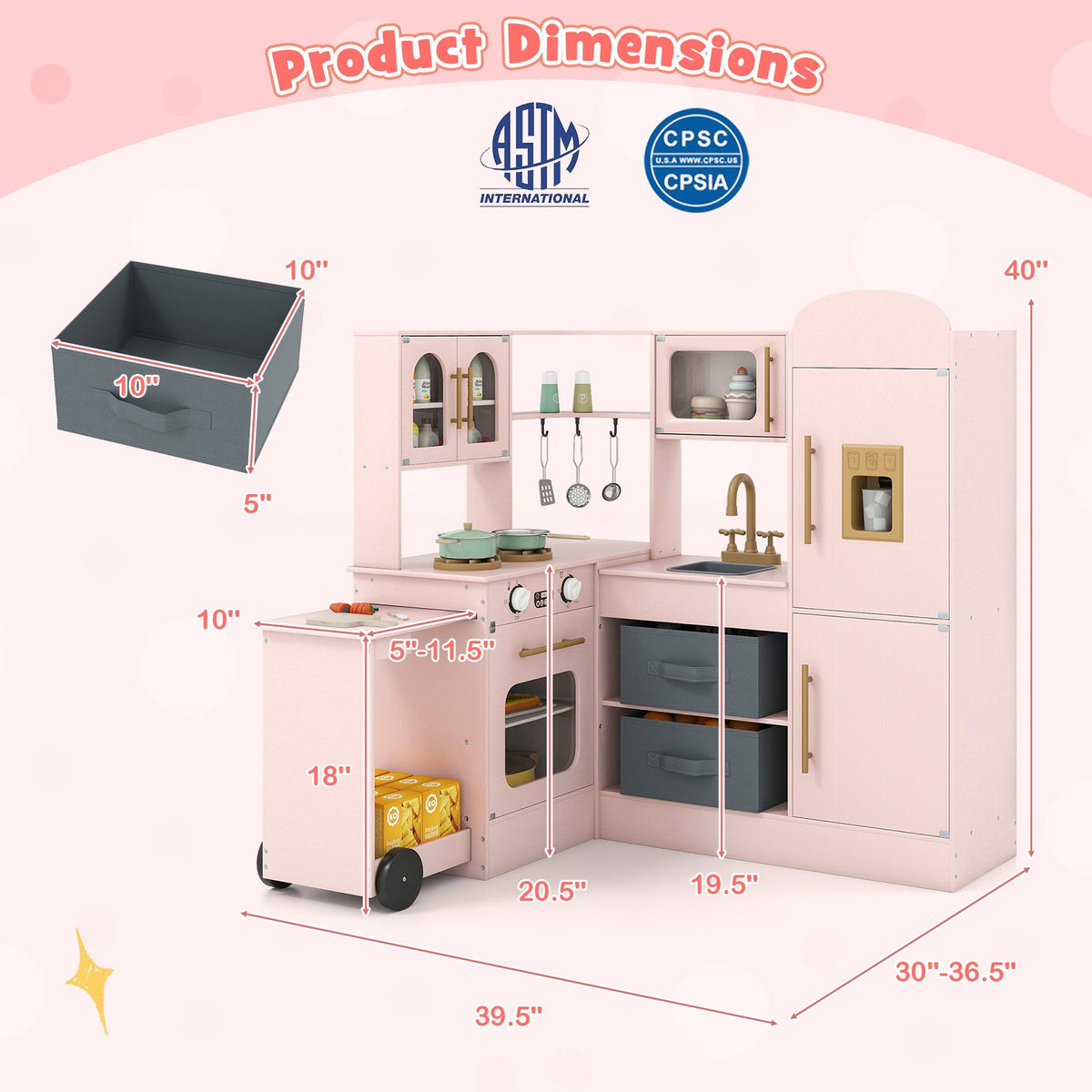 Corner Kitchen with Lights and Sounds for Kids Ages 3+-Pink view 5