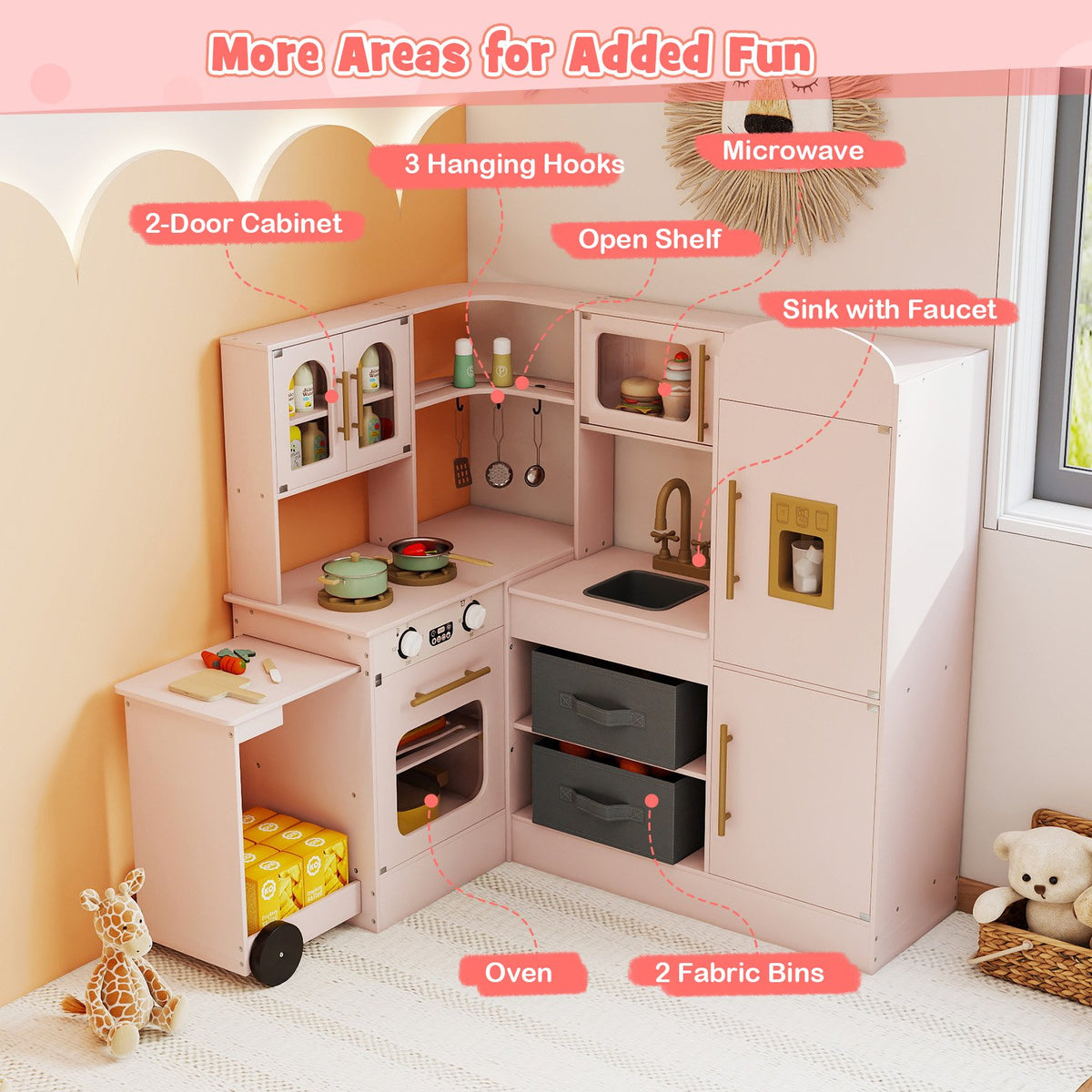 Corner Kitchen with Lights and Sounds for Kids Ages 3+-Pink view 9