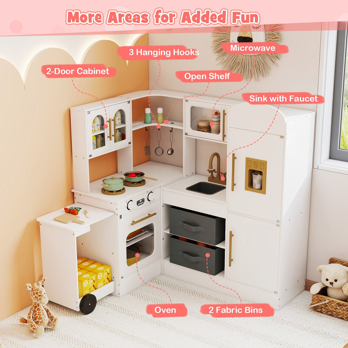 Corner Kitchen with Lights and Sounds for Kids Ages 3+-White view 9