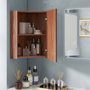 Corner Medicine Cabinet with Mirror with Open Mirror Door and Adjustable Shelf-Brown view 3