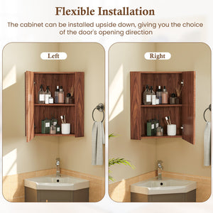 Corner Medicine Cabinet with Mirror with Open Mirror Door and Adjustable Shelf-Brown view 7