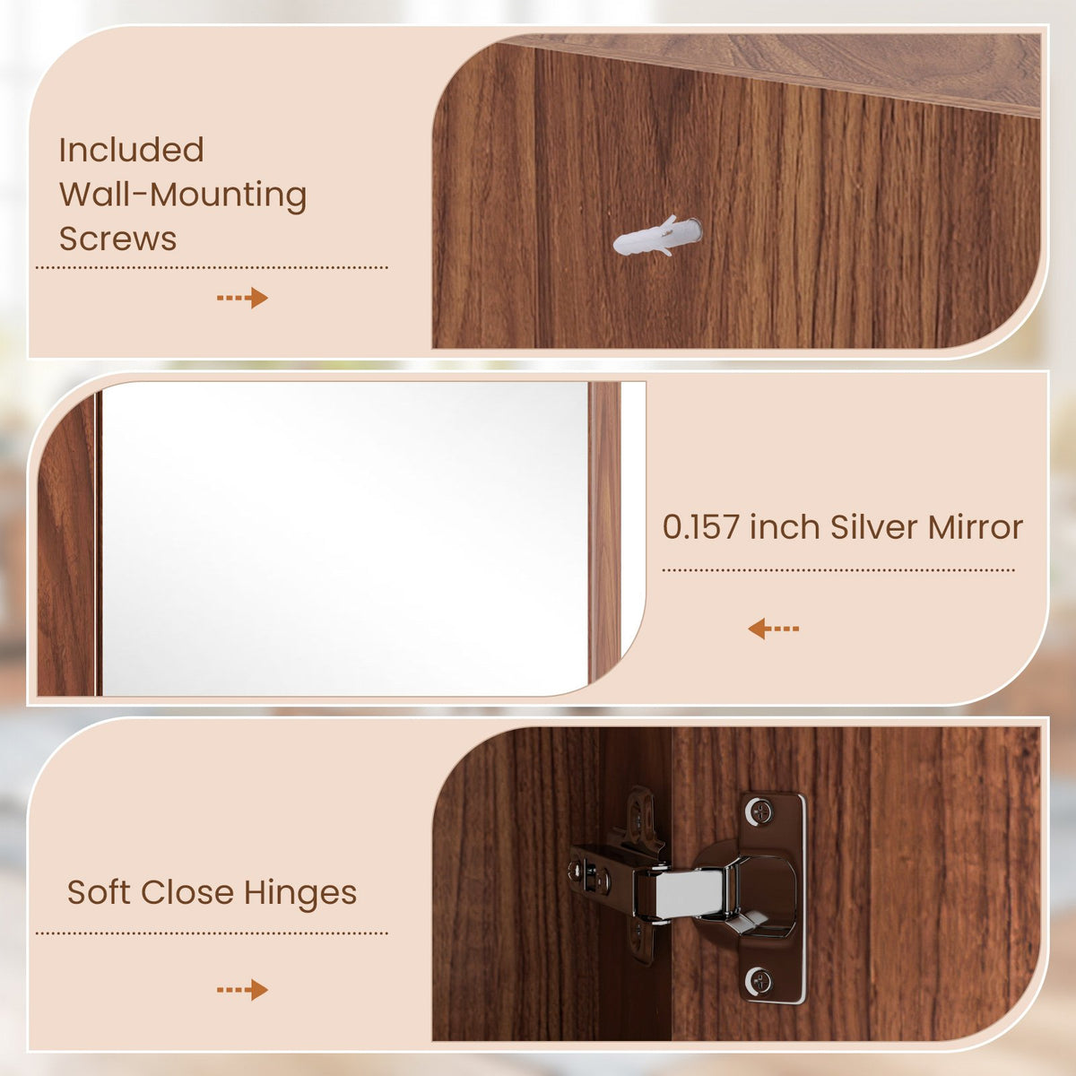 Corner Medicine Cabinet with Mirror with Open Mirror Door and Adjustable Shelf-Brown view 9