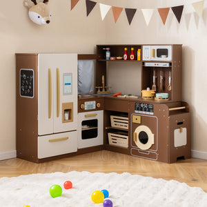 Corner Play Kitchen with Lights and Sounds for Ages 3+-Brown view 2
