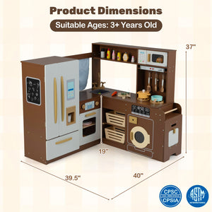 Corner Play Kitchen with Lights and Sounds for Ages 3+-Brown view 3