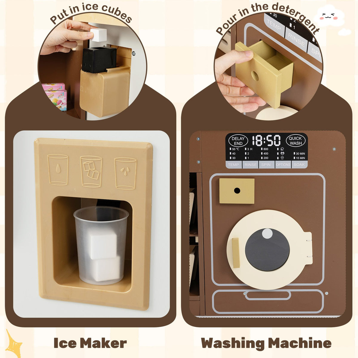 Corner Play Kitchen with Lights and Sounds for Ages 3+-Brown view 6