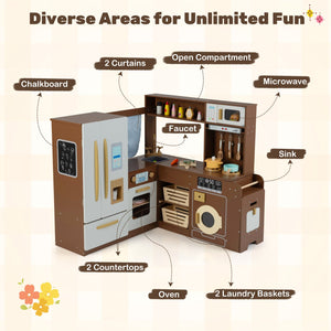 Corner Play Kitchen with Lights and Sounds for Ages 3+-Brown view 8