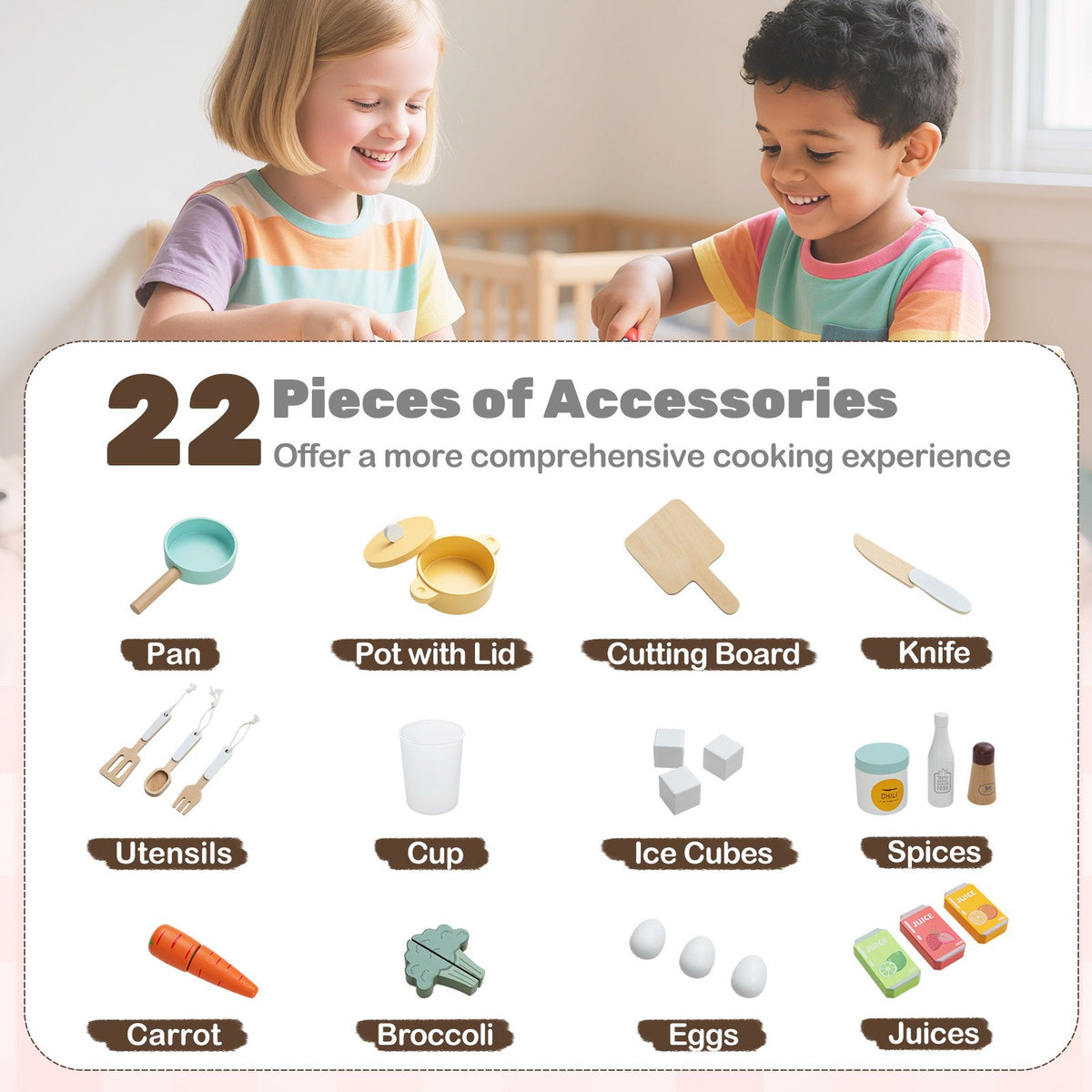 Corner Play Kitchen with Lights and Sounds for Ages 3+-Brown view 9