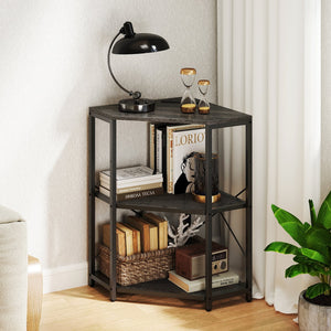 Corner Printer Stand with Power Outlet 3-Tier Storage Rack with Adjustable Shelf-Black view 2