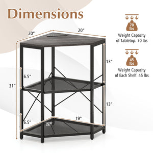 Corner Printer Stand with Power Outlet 3-Tier Storage Rack with Adjustable Shelf-Black view 5