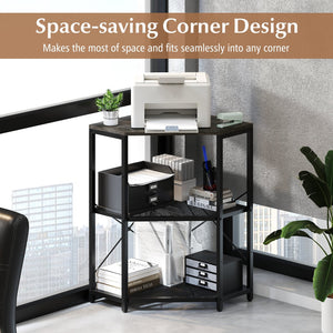 Corner Printer Stand with Power Outlet 3-Tier Storage Rack with Adjustable Shelf-Black view 6