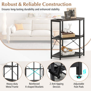 Corner Printer Stand with Power Outlet 3-Tier Storage Rack with Adjustable Shelf-Black view 7