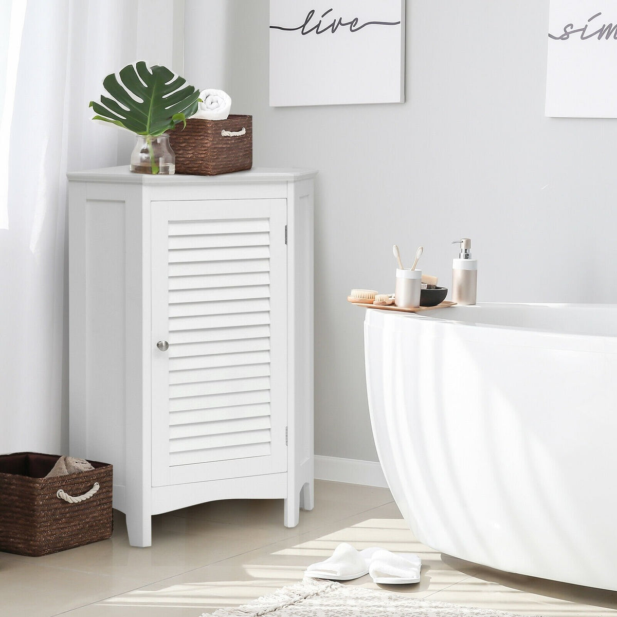 Corner Storage Cabinet Free Standing Bathroom Cabinet with Shutter Door view 3