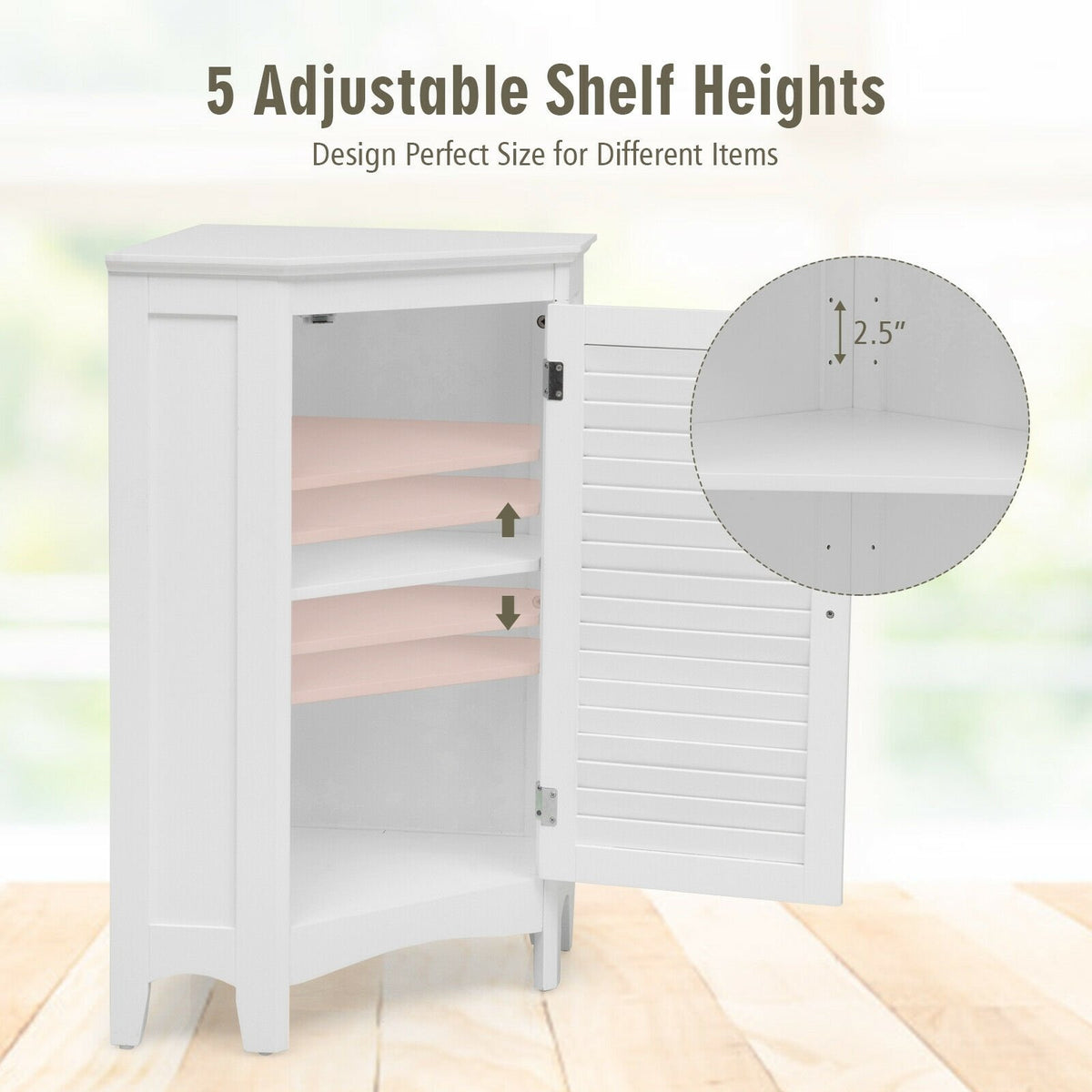 Corner Storage Cabinet Free Standing Bathroom Cabinet with Shutter Door view 8