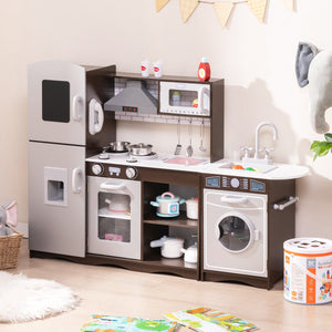 Corner Toy Kitchen Set with Light with Sounds Interactive-Dark Brown view 2