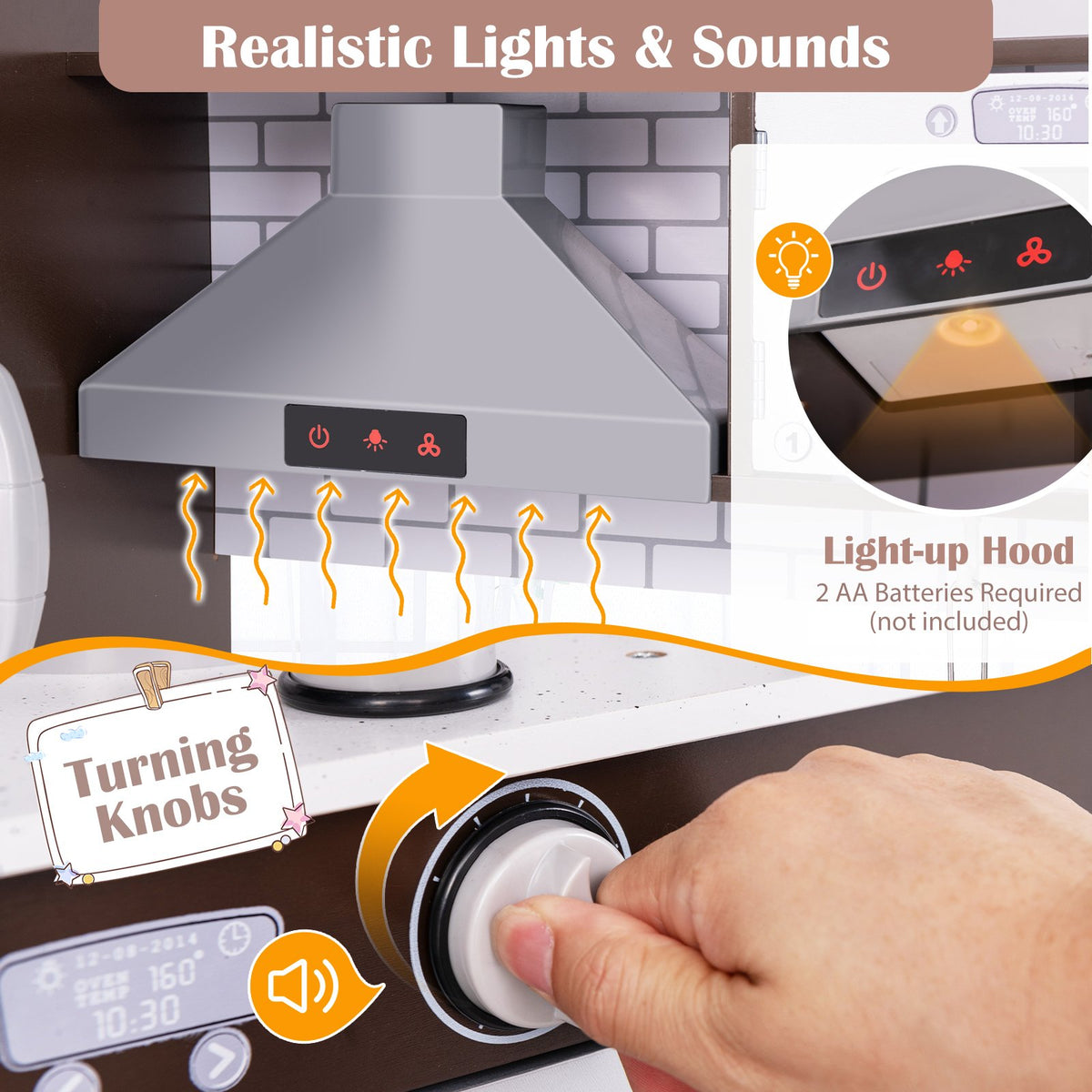 Corner Toy Kitchen Set with Light with Sounds Interactive-Dark Brown view 6
