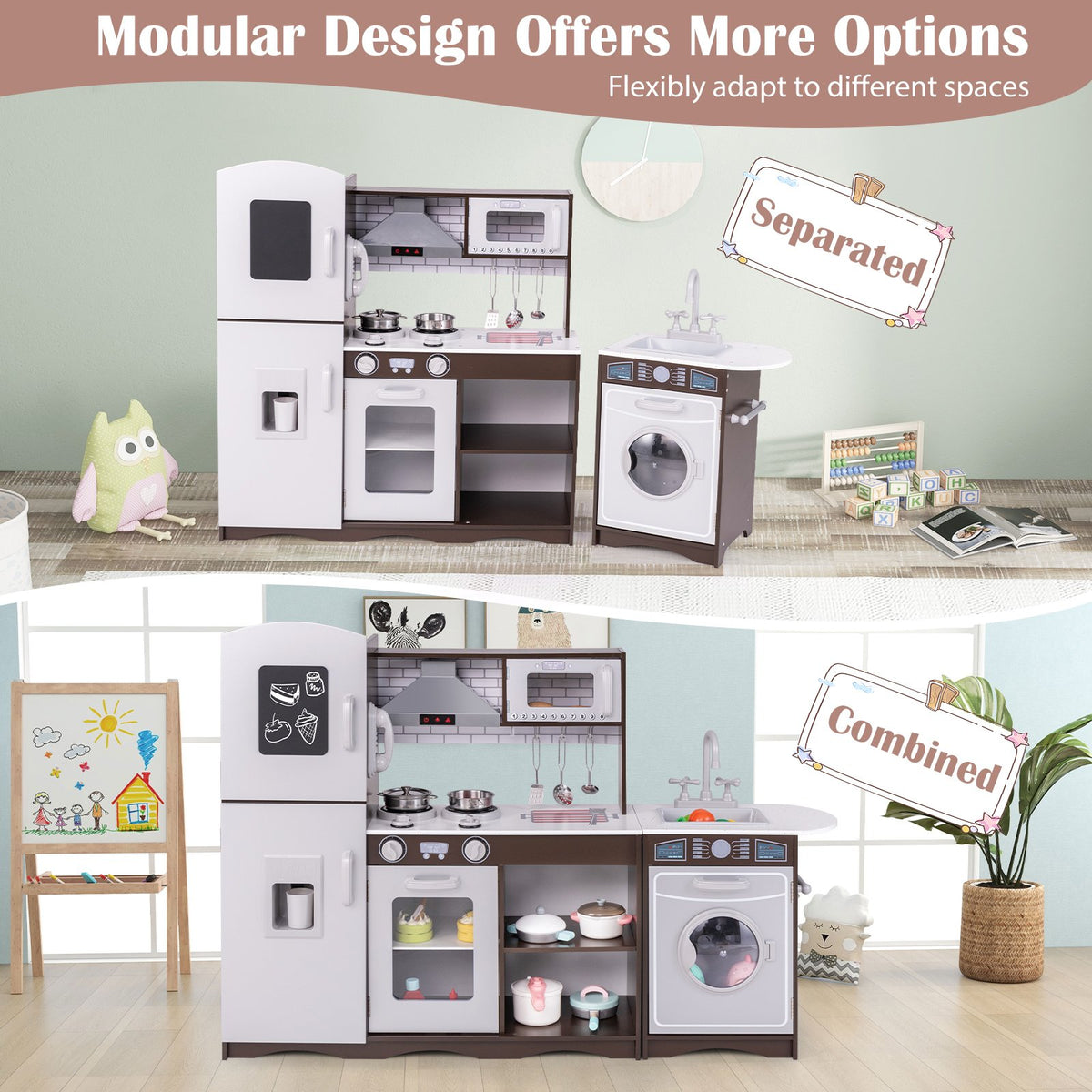 Corner Toy Kitchen Set with Light with Sounds Interactive-Dark Brown view 8