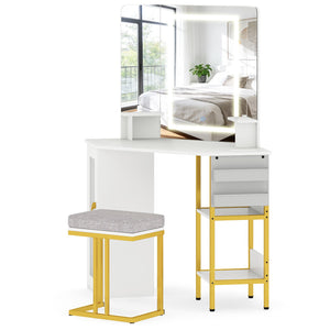 Corner Vanity Desk with Mirror and Lights Makeup Dressing Table with Triple Mirror-White view 4
