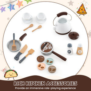 Corner Wooden Play Kitchen with Coffee Machine and Slide for Kids-Brown view 6