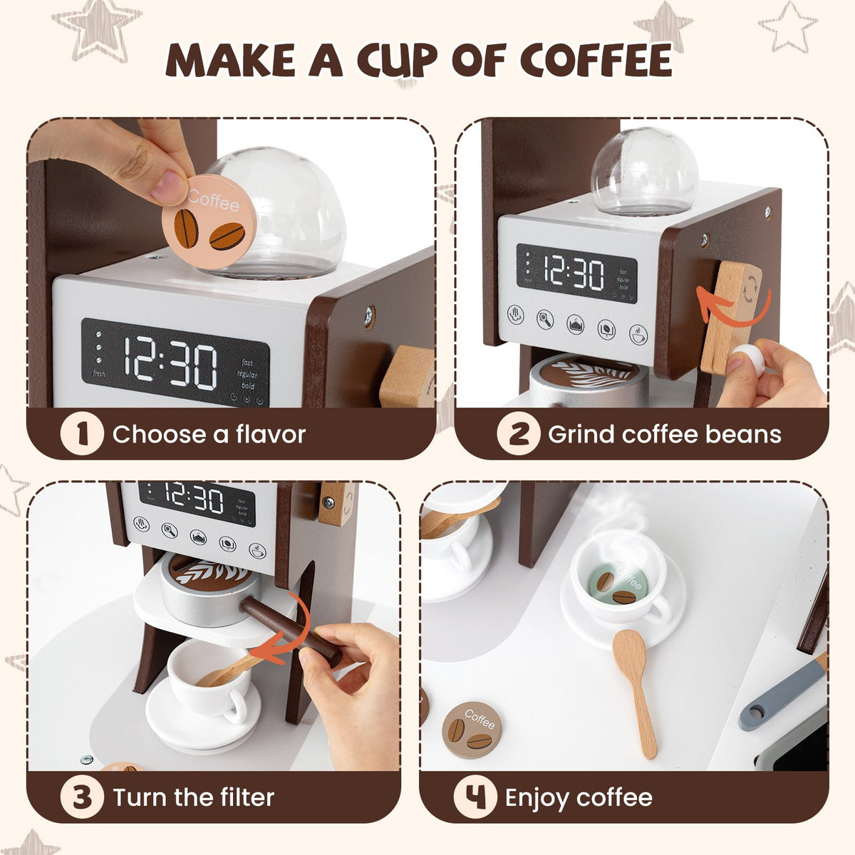 Corner Wooden Play Kitchen with Coffee Machine and Slide for Kids-Brown view 8