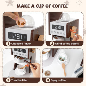 Corner Wooden Play Kitchen with Coffee Machine and Slide for Kids-Brown view 8