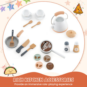 Corner Wooden Play Kitchen with Coffee Machine and Slide for Kids-White view 6