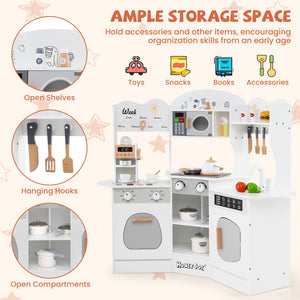 Corner Wooden Play Kitchen with Coffee Machine and Slide for Kids-White view 7