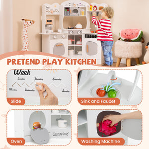 Corner Wooden Play Kitchen with Coffee Machine and Slide for Kids-White view 9