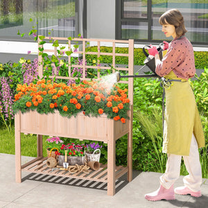 Raised Garden Bed Elevated Wooden Planter Box with Trellis view 3